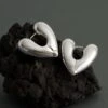Heart Large Silver Hoop Earrings