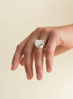 Large Pearl Heart Silver Ring