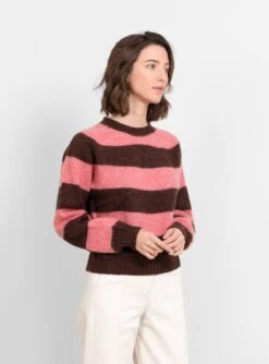 Jets Crew Stripe Jumper Pink & Brown