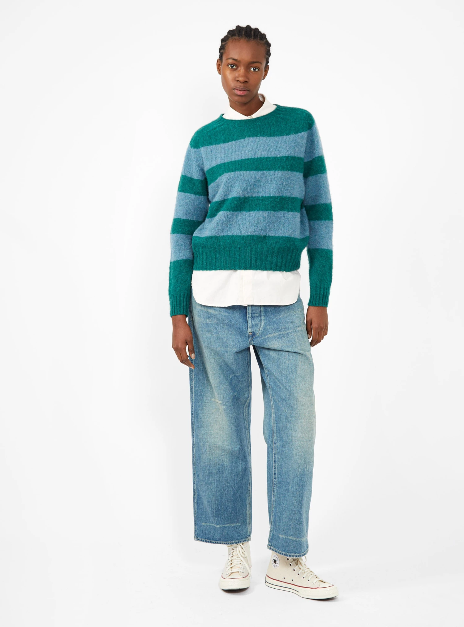 A Dance In The Jungle Sweater Green & Blue Stripe - Image 2