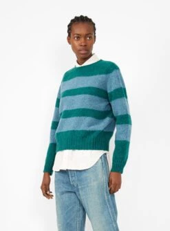 A Dance In The Jungle Sweater Green & Blue Stripe