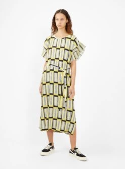 Henrik Vibskov Pina Plissé Dress Yellow & Black Check