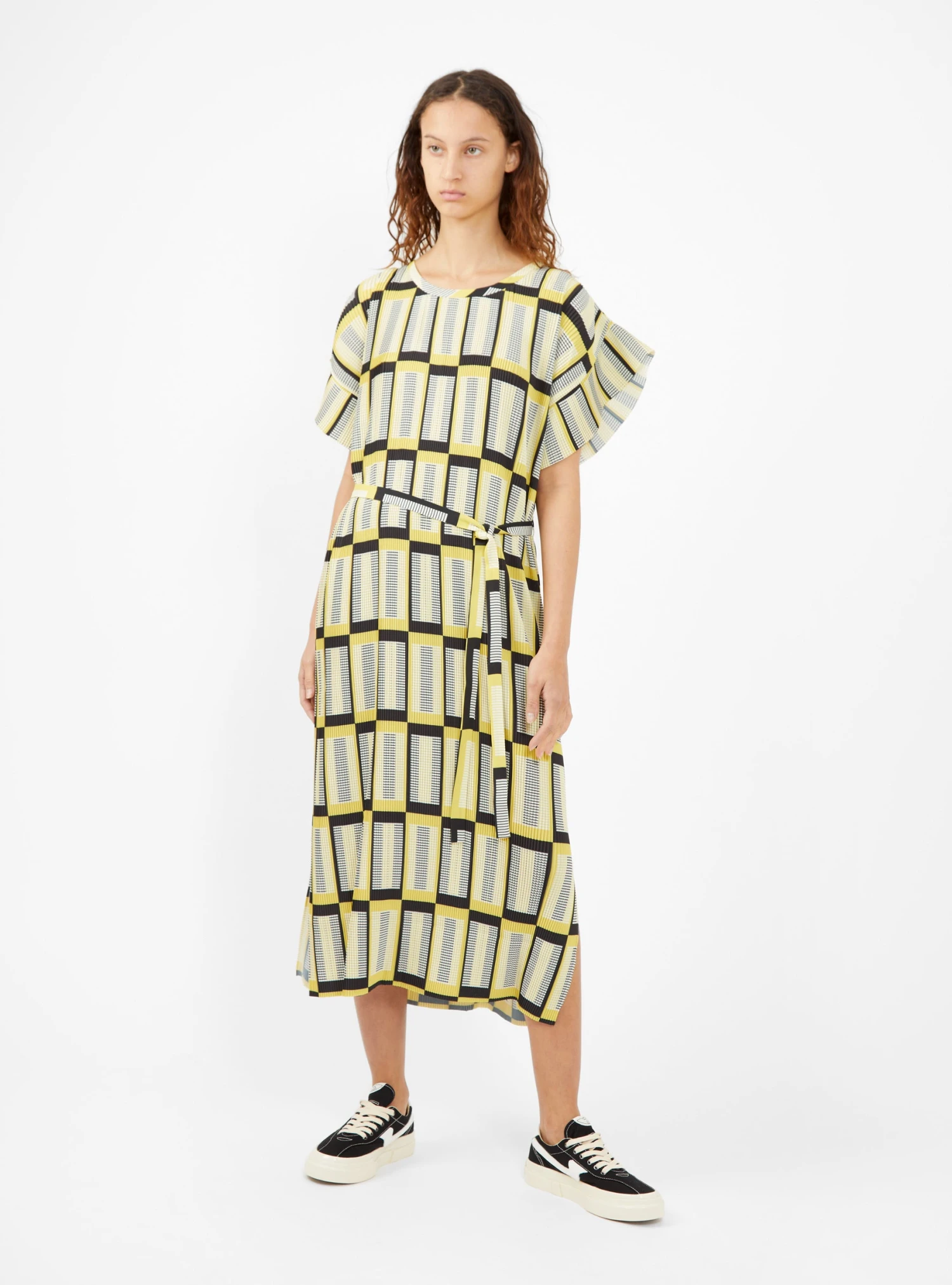 Henrik Vibskov Pina Plissé Dress Yellow & Black Check
