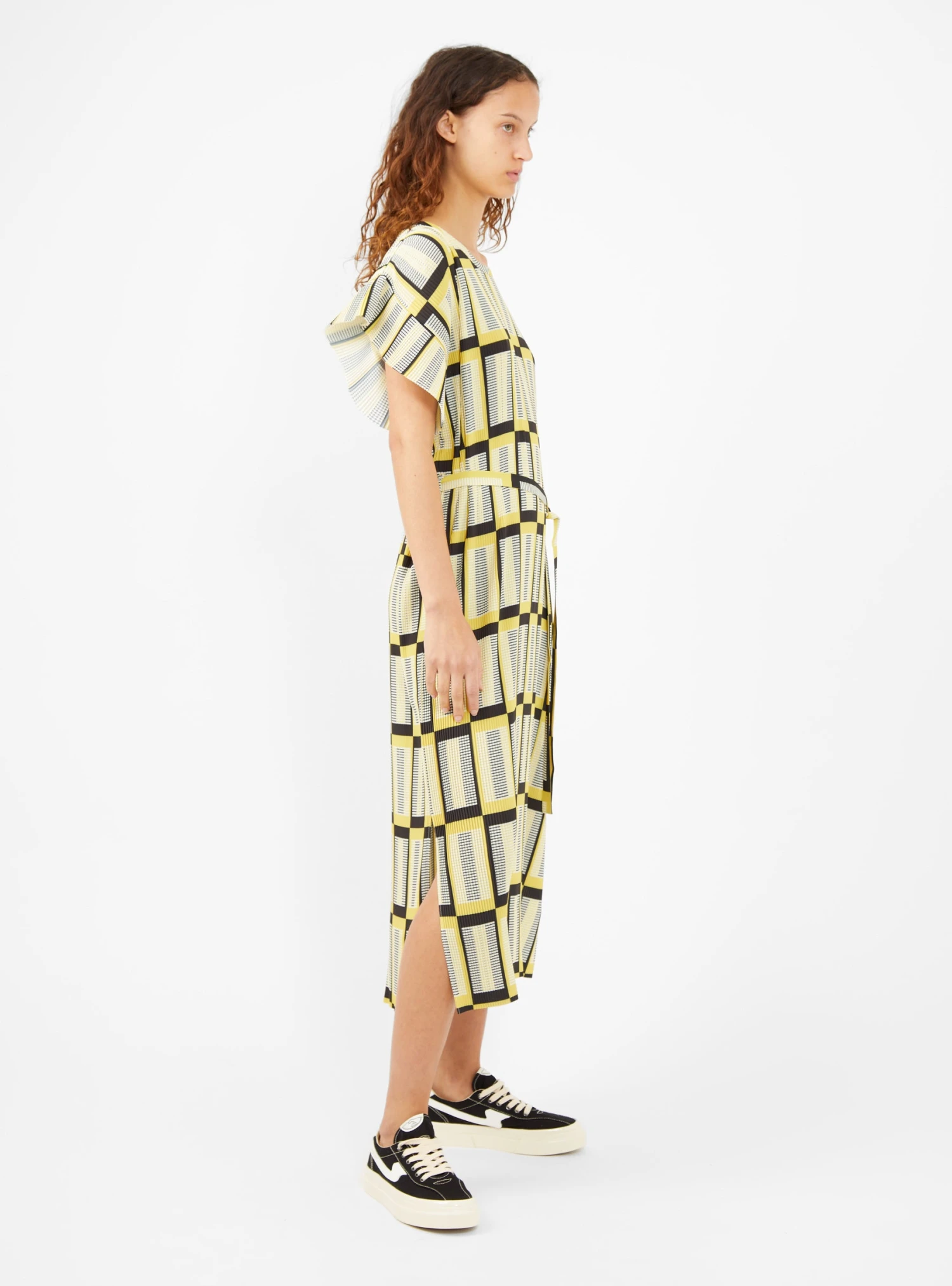 Henrik Vibskov Pina Plissé Dress Yellow & Black Check - Image 3