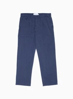 Pleated Herringbone Trousers Navy