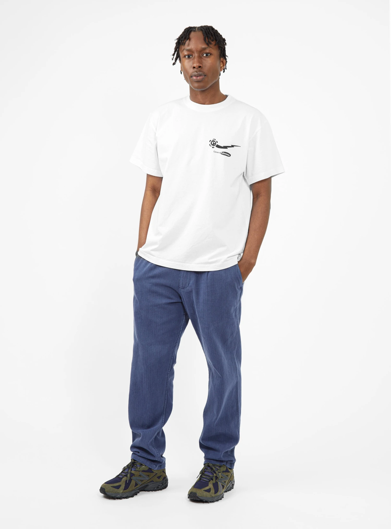 Pleated Herringbone Trousers Navy - Image 2