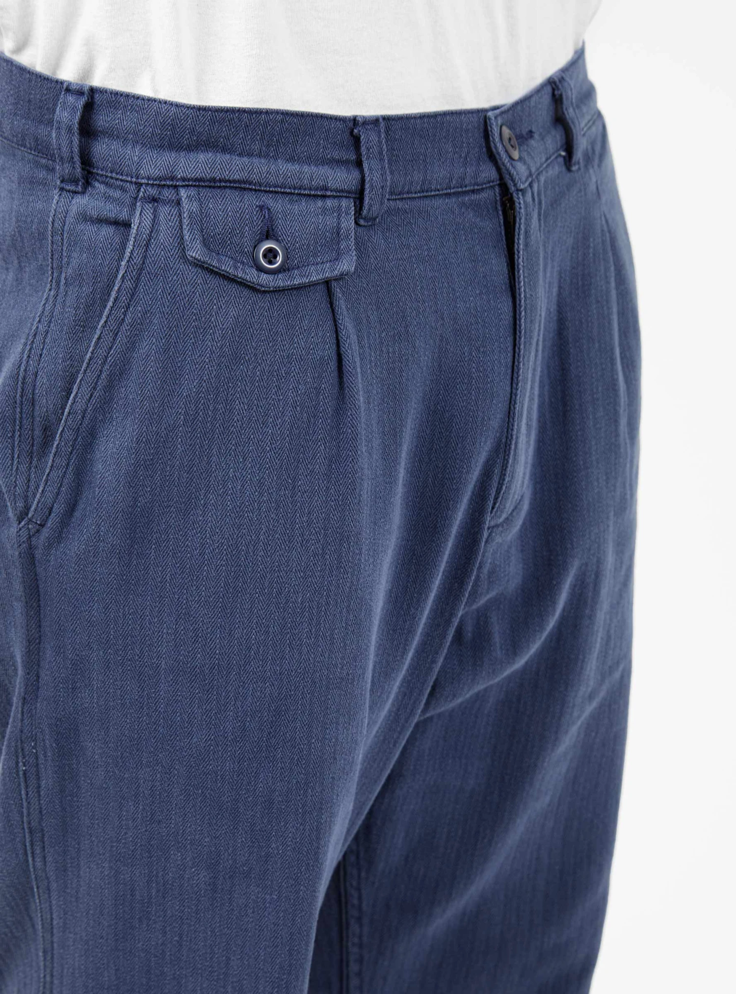 Pleated Herringbone Trousers Navy - Image 3