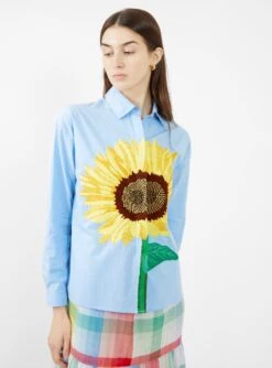 Alma Hand Embroidered Cotton Shirt Blue