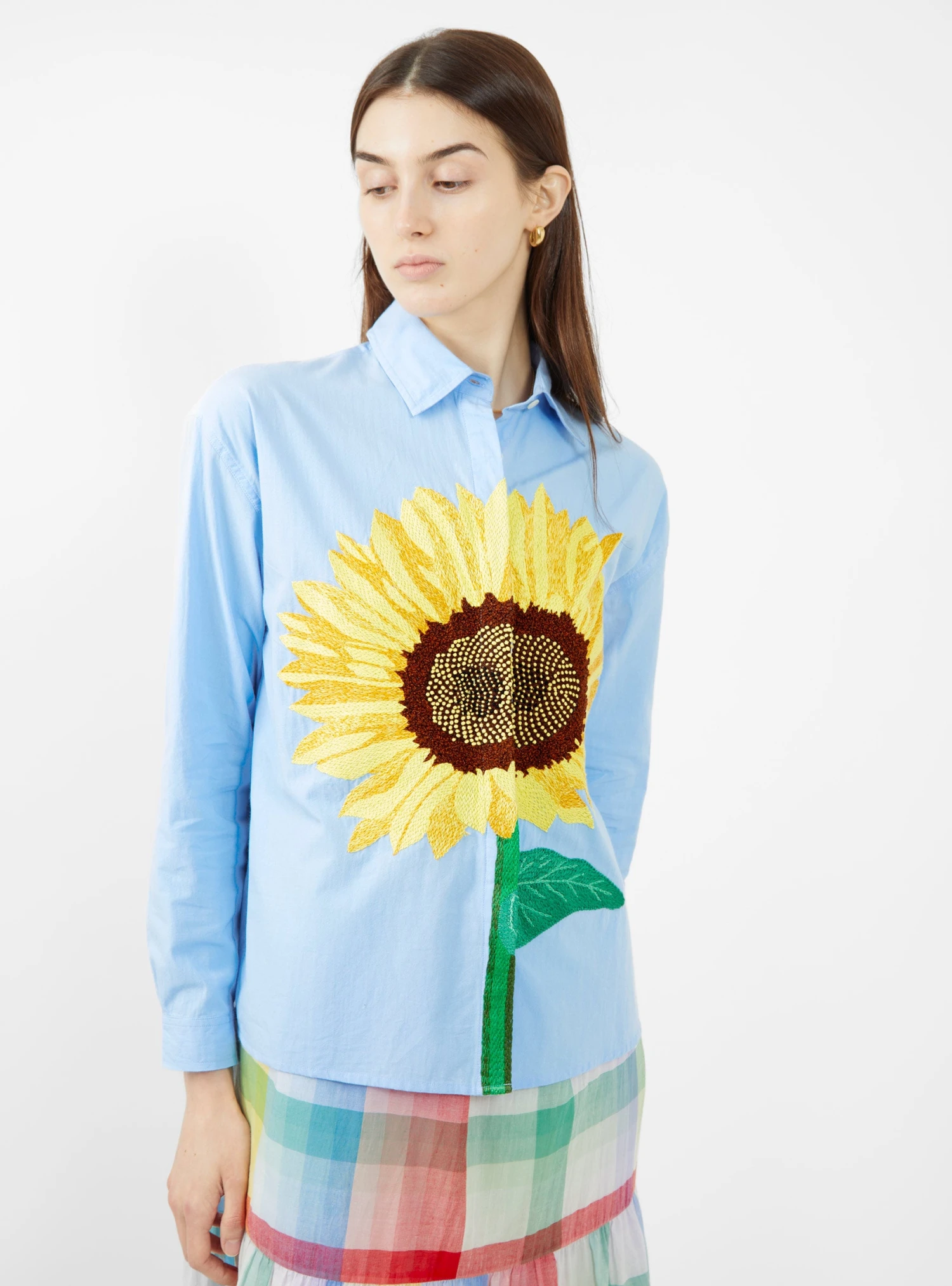 Alma Hand Embroidered Cotton Shirt Blue