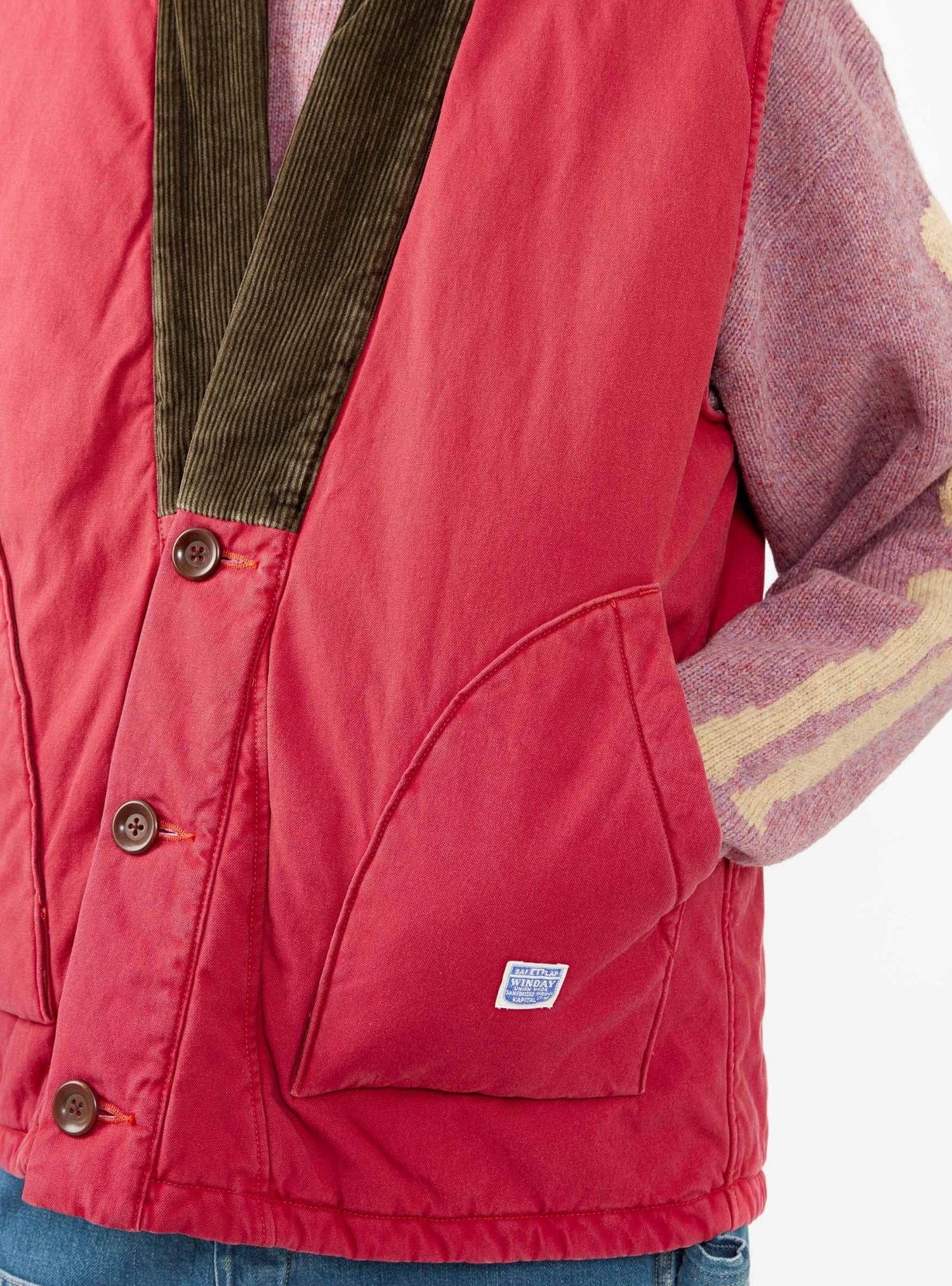 Dotera Canvas Vest Pink & Red - Image 5