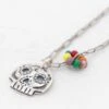 Flower Skull & Beads Pendant Necklace Silver
