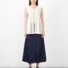 Cotton Gathered Sleeveless Blouse Off White