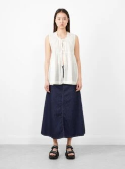 Cotton Gathered Sleeveless Blouse Off White