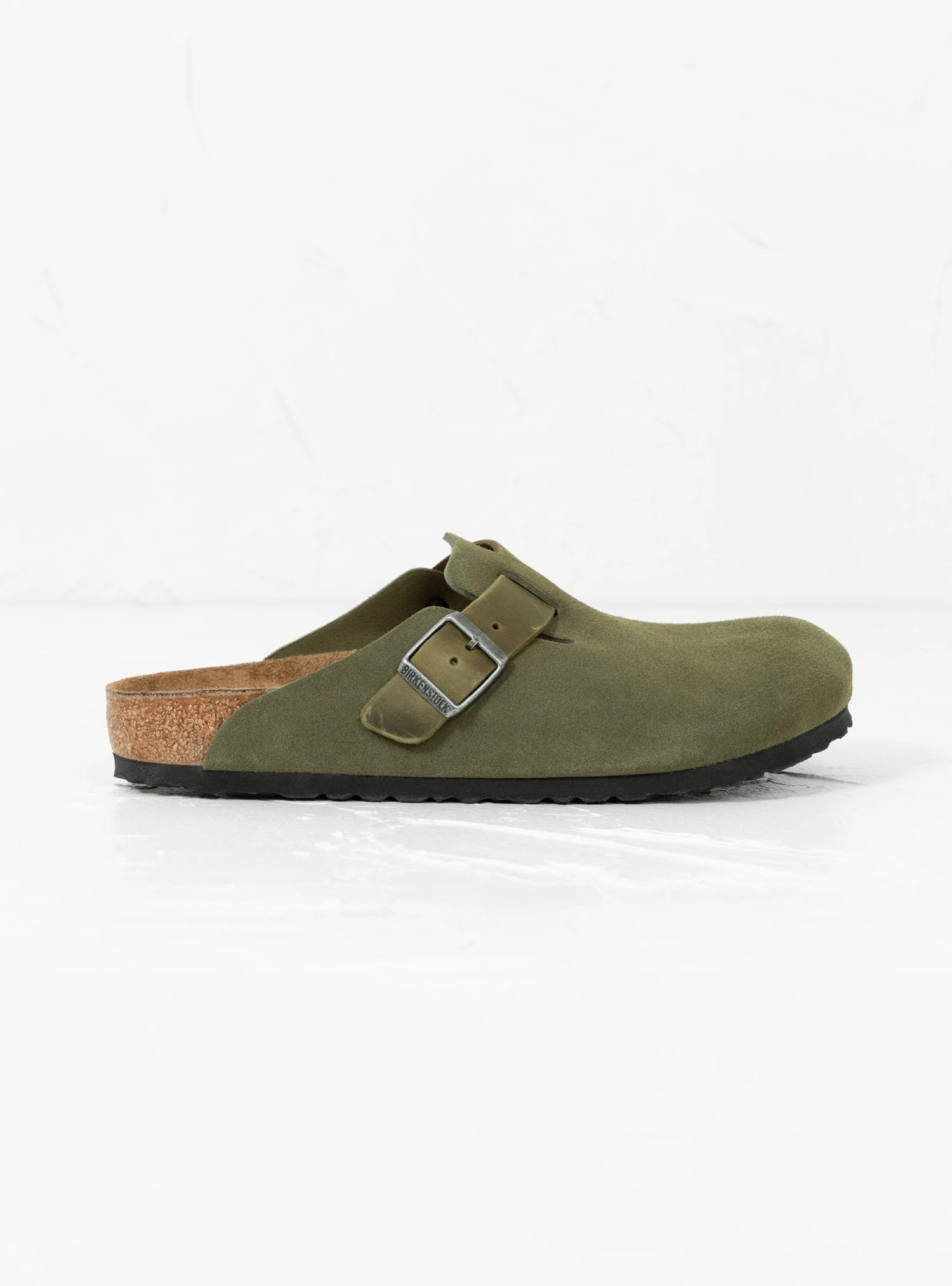 Birkenstock Boston Suede & Oiled Leather Sandal Thyme
